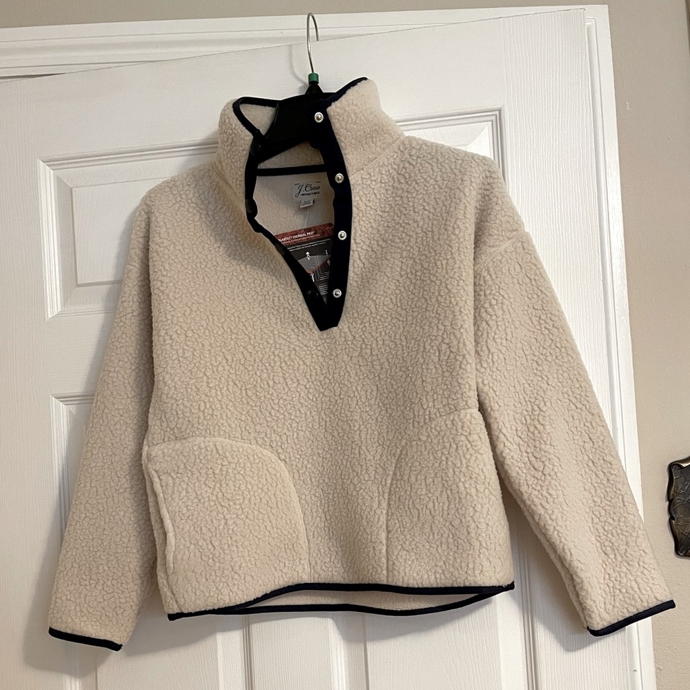 NWT J.Crew Beige Vintage Fleece Sherpa Snap Neck
